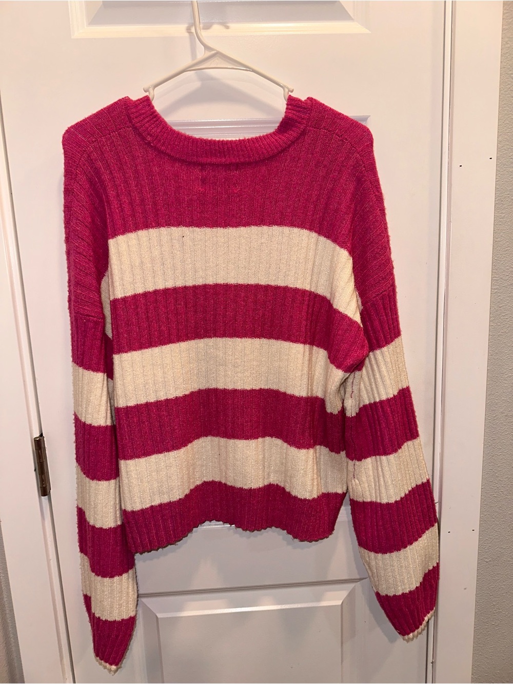 Pink Republic Pink & Cream Striped Ribbed Button Cardigan - Picture 2 of 4